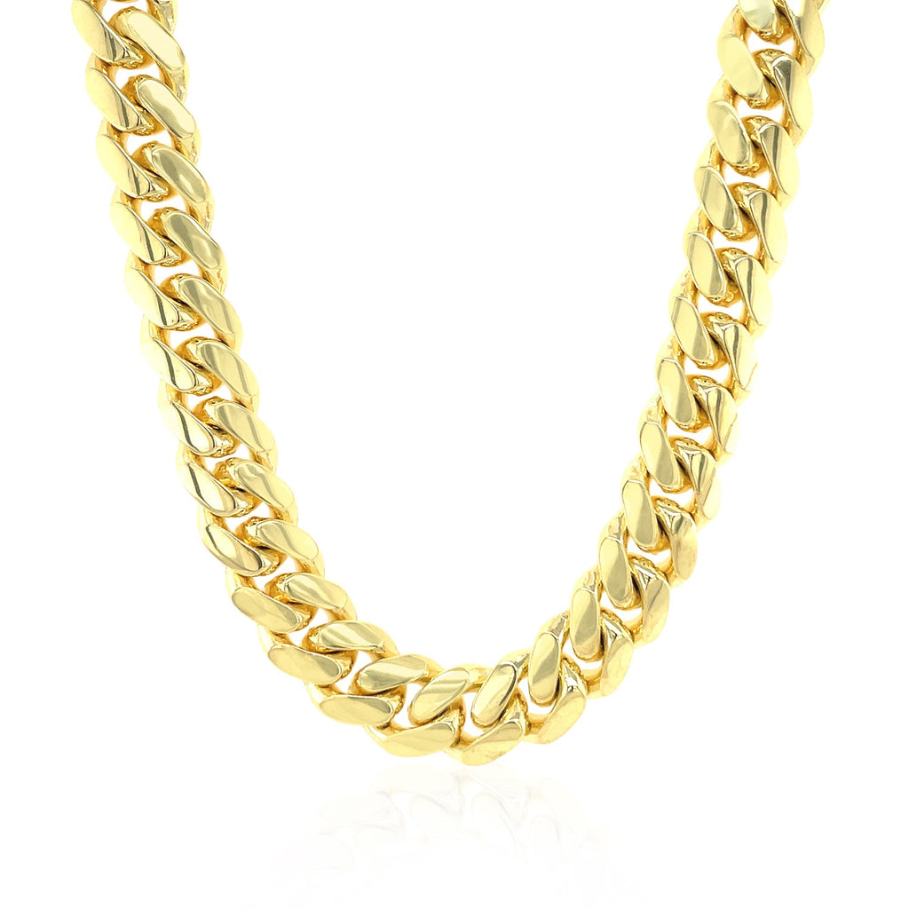 14k yellow gold classic Miami Cuban chain, 9.20 mm, showcasing a timeless round link design for luxury elegance.