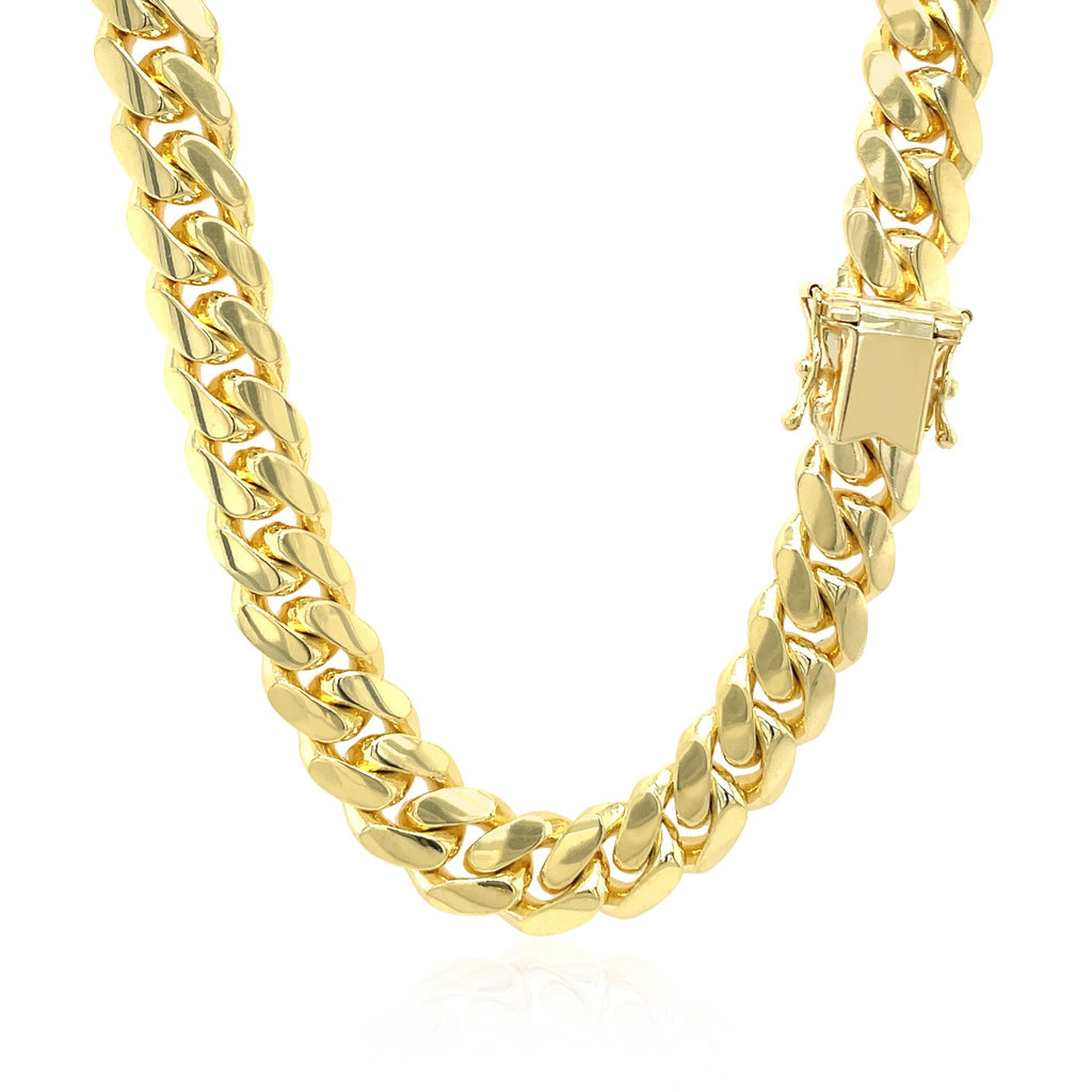 14k yellow gold classic Miami Cuban solid chain, 9.20 mm, featuring a timeless round design for elegant layering.
