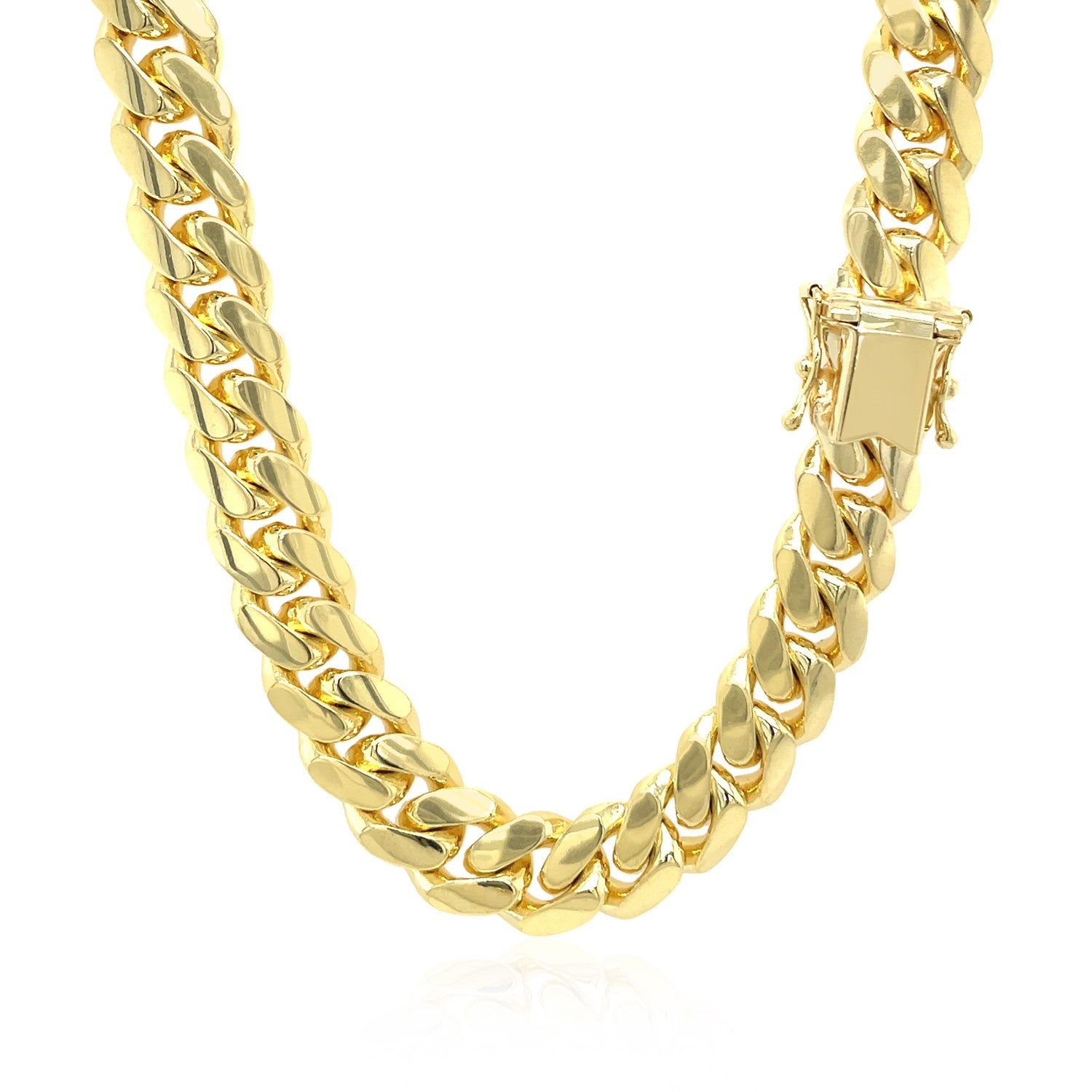14k yellow gold classic Miami Cuban solid chain, 9.20 mm, featuring a timeless round design for elegant layering.
