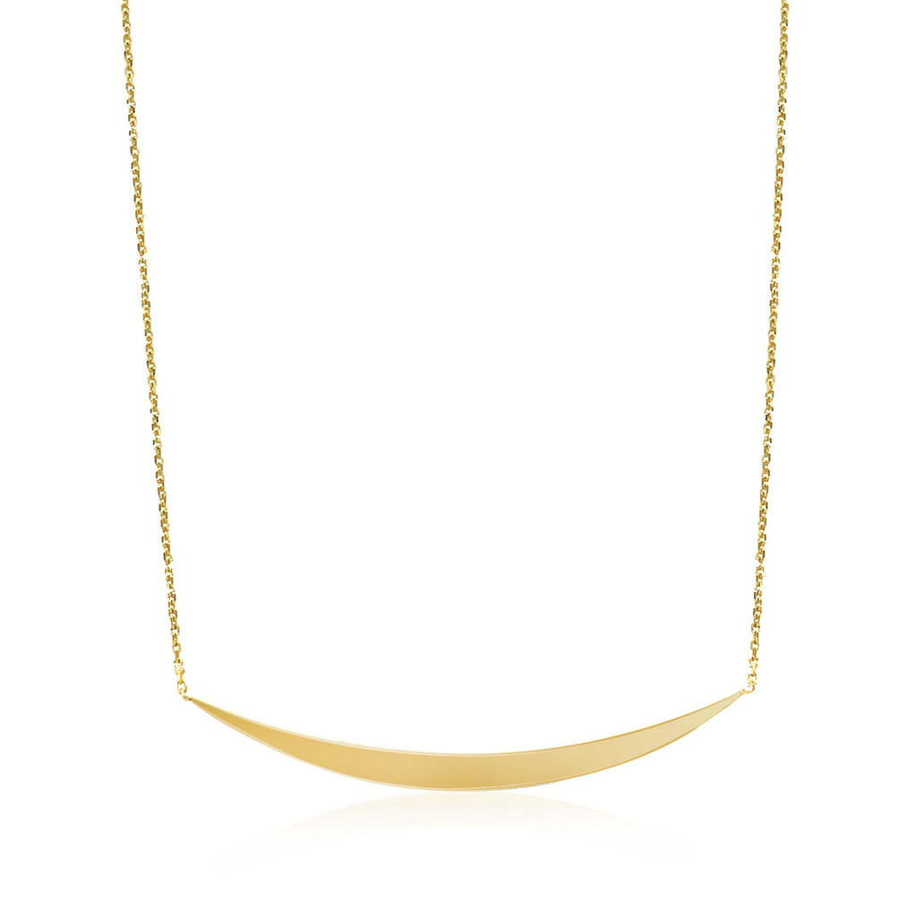 14k yellow gold necklace featuring a polished curved bar pendant on a delicate chain, embodying modern elegance.