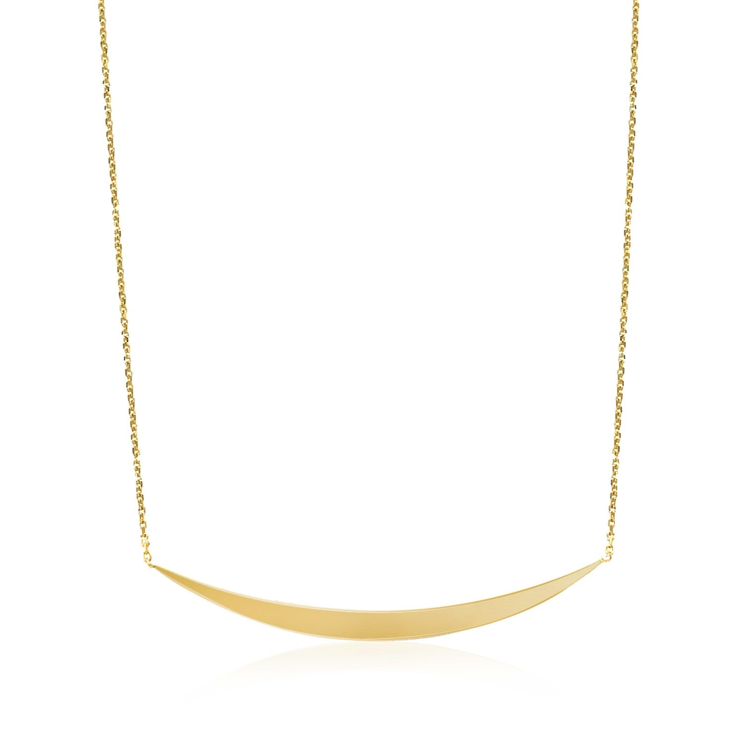 14k yellow gold necklace featuring a polished curved bar pendant on a delicate chain, embodying modern elegance.