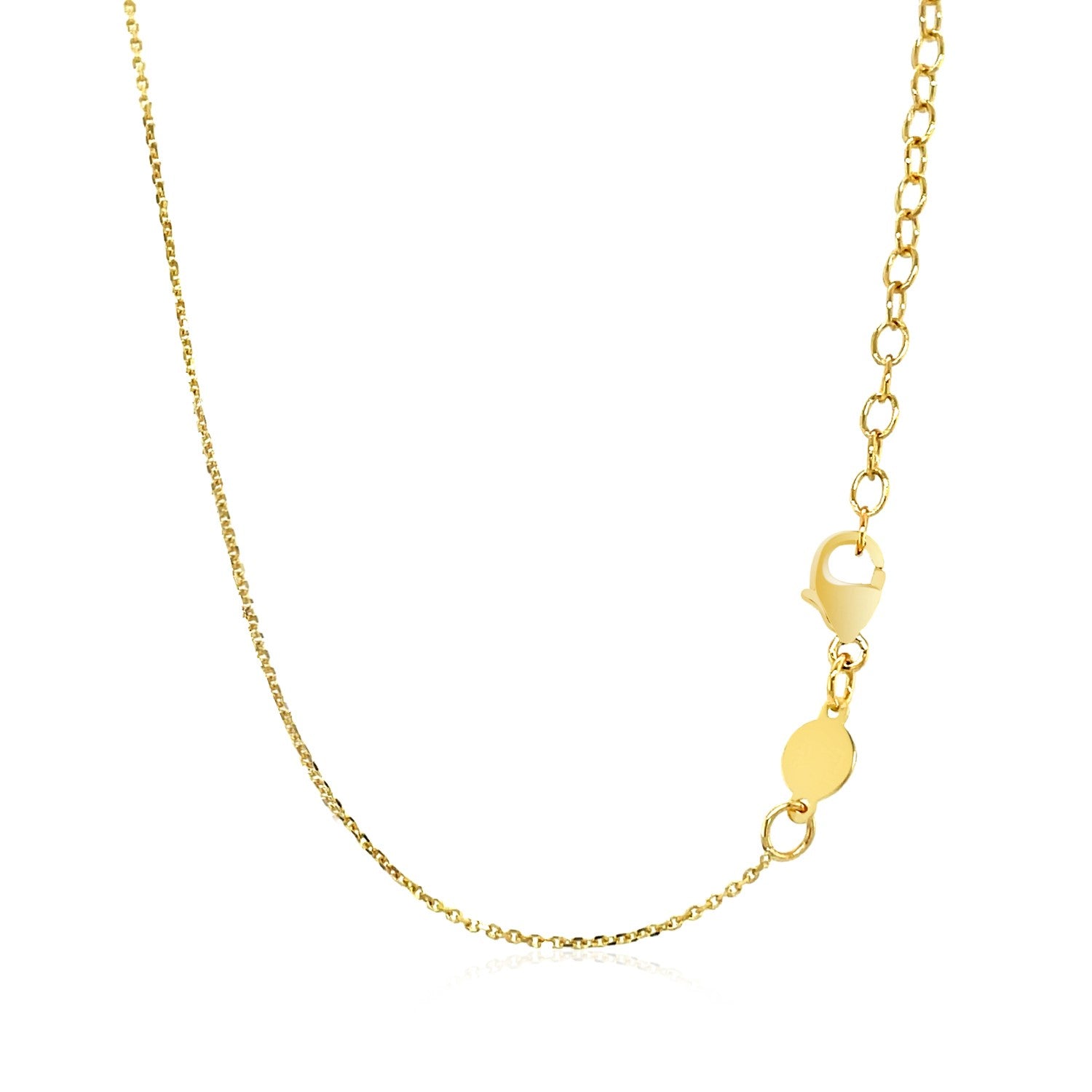 14k yellow gold modern necklace featuring a polished curved bar pendant on a delicate chain