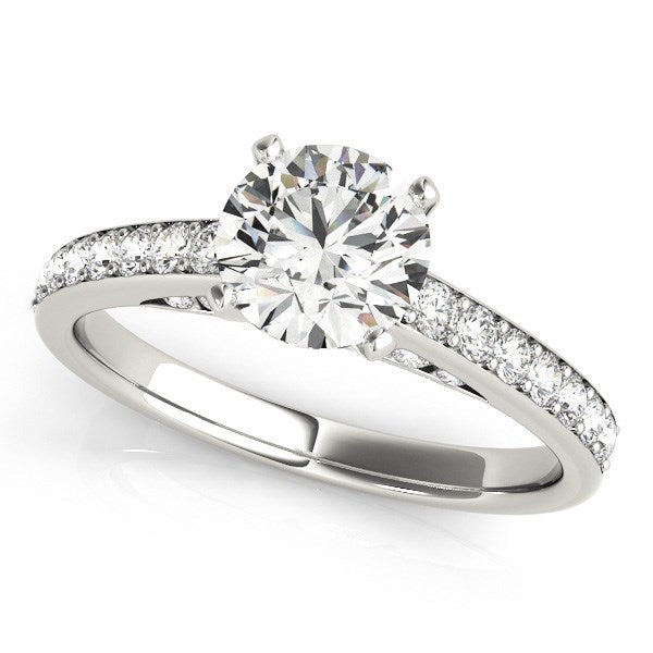 14k white gold prong set diamond engagement ring featuring a stunning 1 3/8 cttw brilliant center stone.