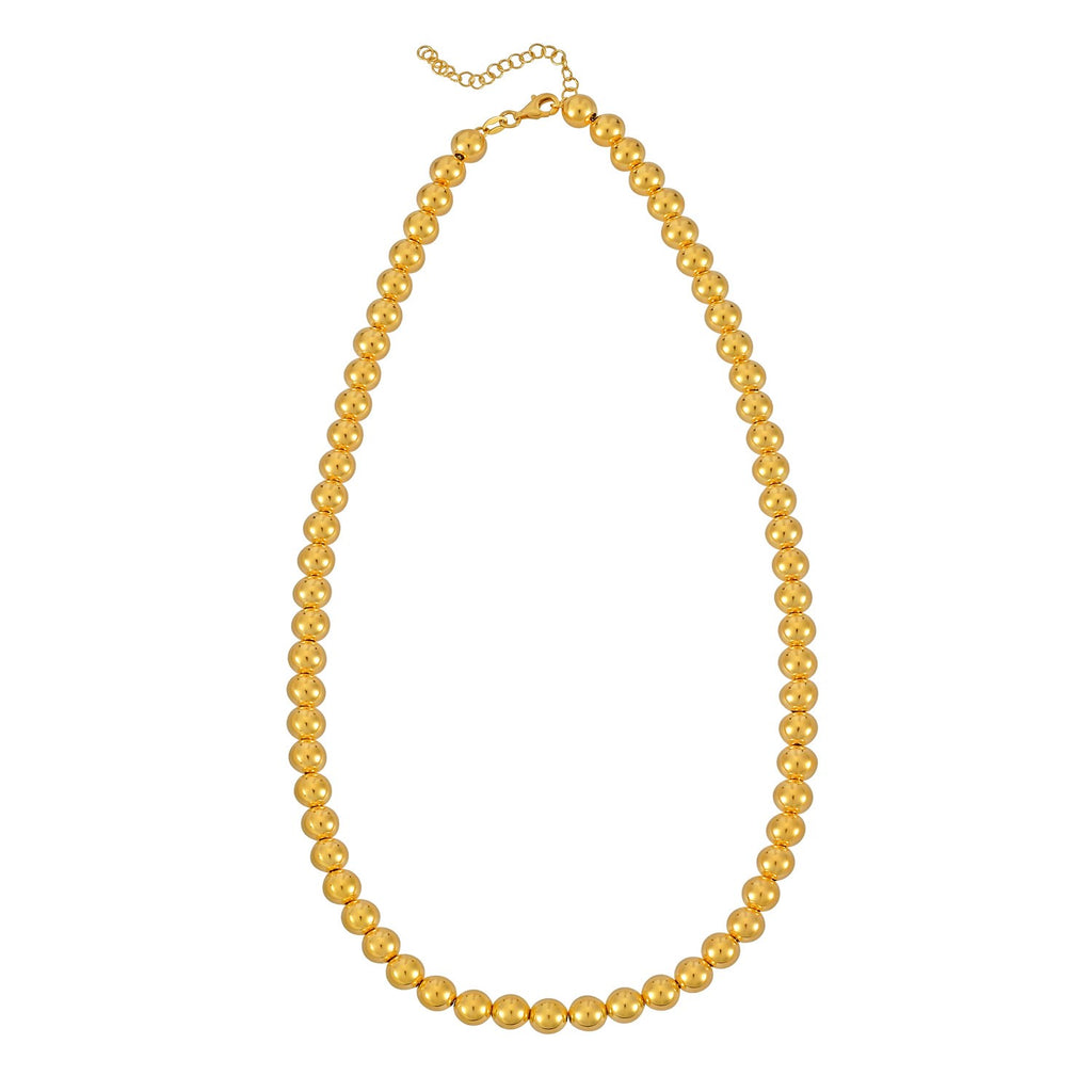 14k yellow gold bead chain necklace with contemporary round links, showcasing elegance and timeless style.