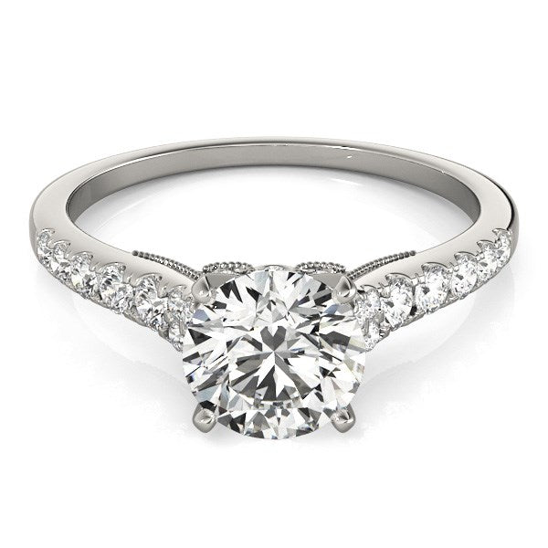 14k white gold diamond engagement ring featuring a contemporary single row band and 1 3/4 cttw brilliance