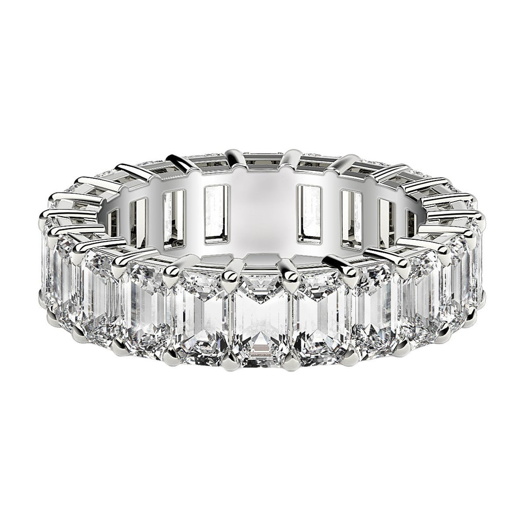 Emerald cut lab-grown diamond eternity ring in 14k white gold, showcasing elegance and timeless beauty.