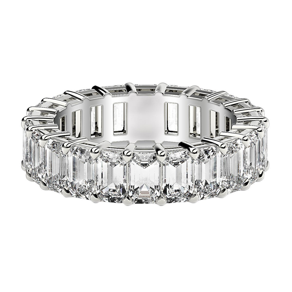 Emerald cut lab-grown diamond eternity ring in 14k white gold, showcasing elegance and timeless beauty.