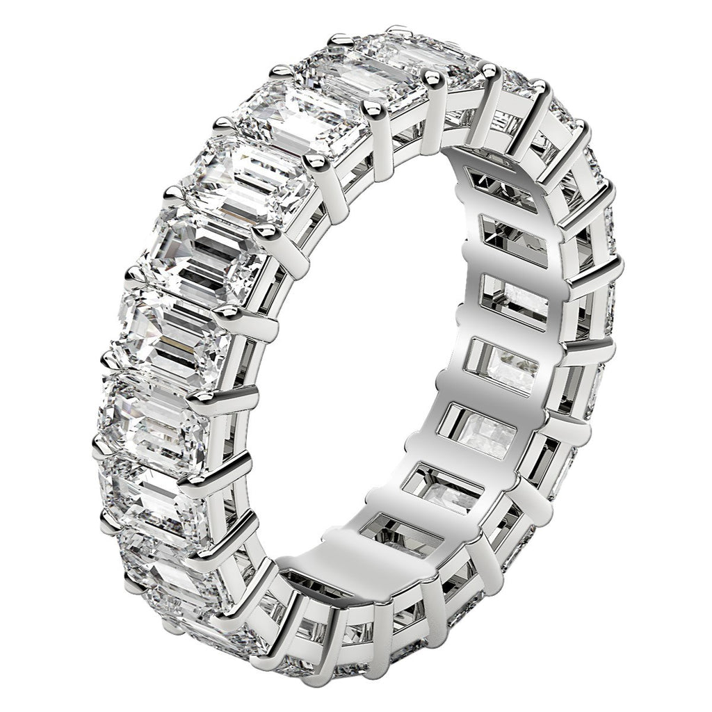 Emerald cut lab-grown diamond eternity ring in 14k white gold, showcasing elegant design and 6 cttw FG/VS2 diamonds.