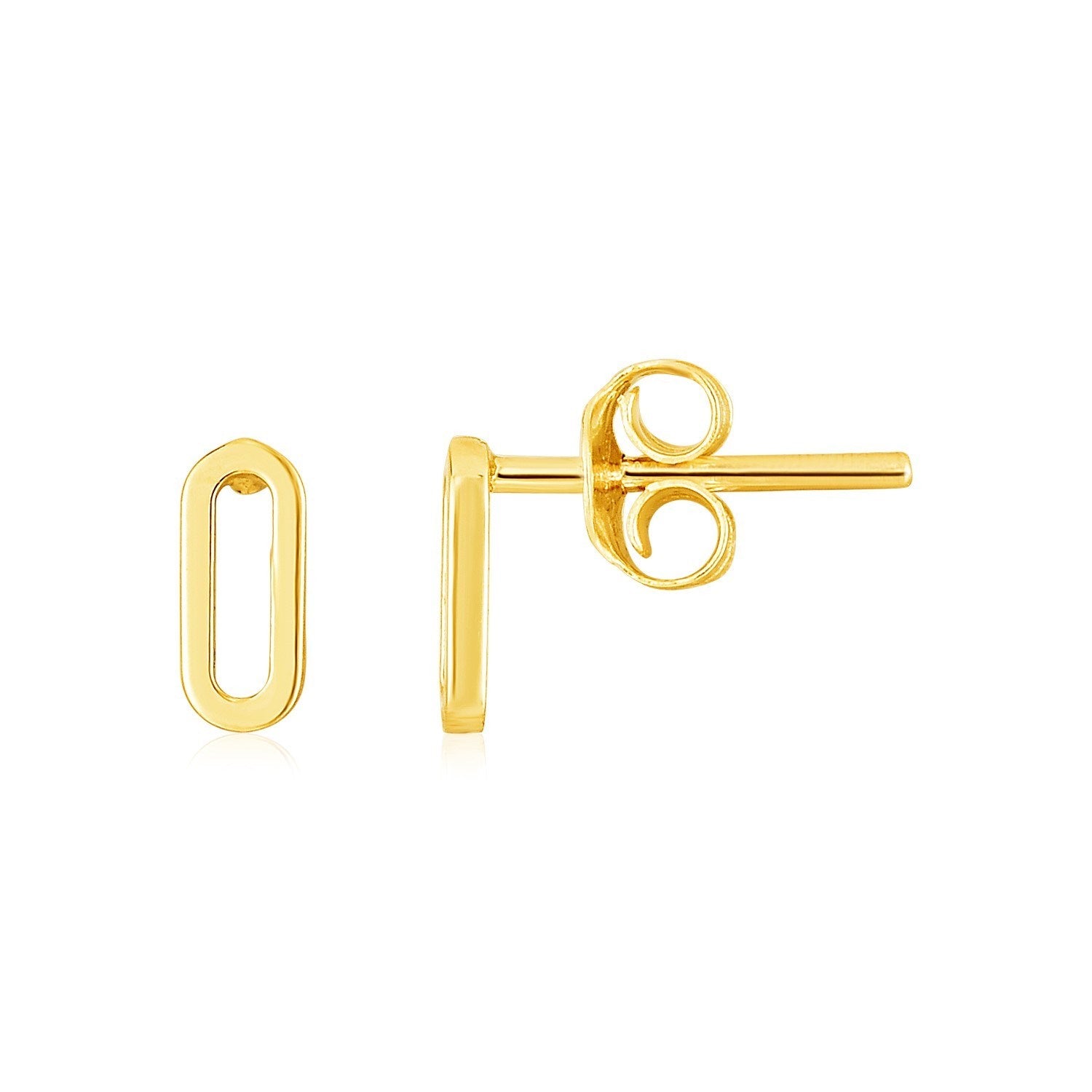 14k yellow gold modern paperclip link stud earrings, featuring a sleek chain design for a chic, elegant look.