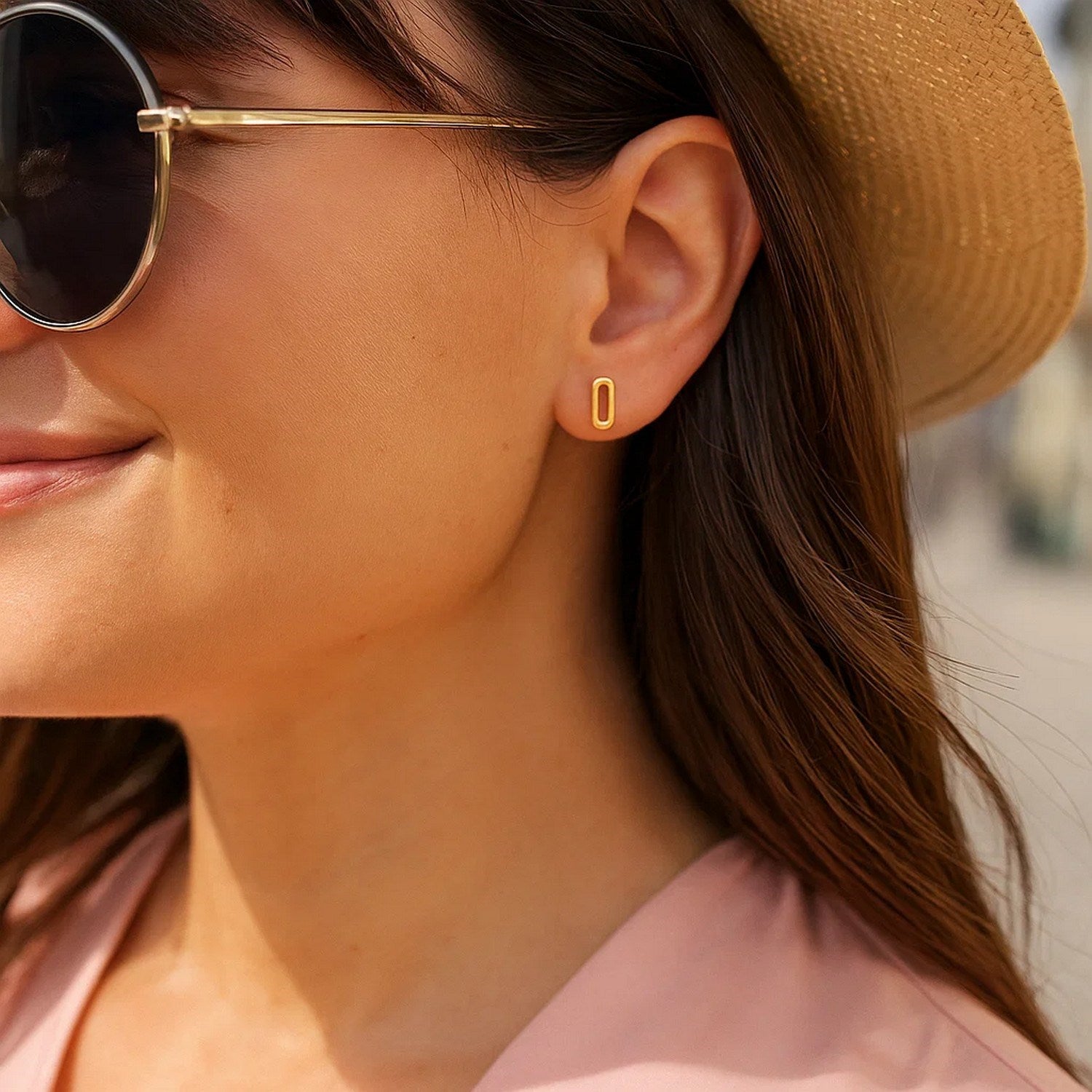14k yellow gold paperclip link stud earrings featuring a modern design for elegant everyday wear.