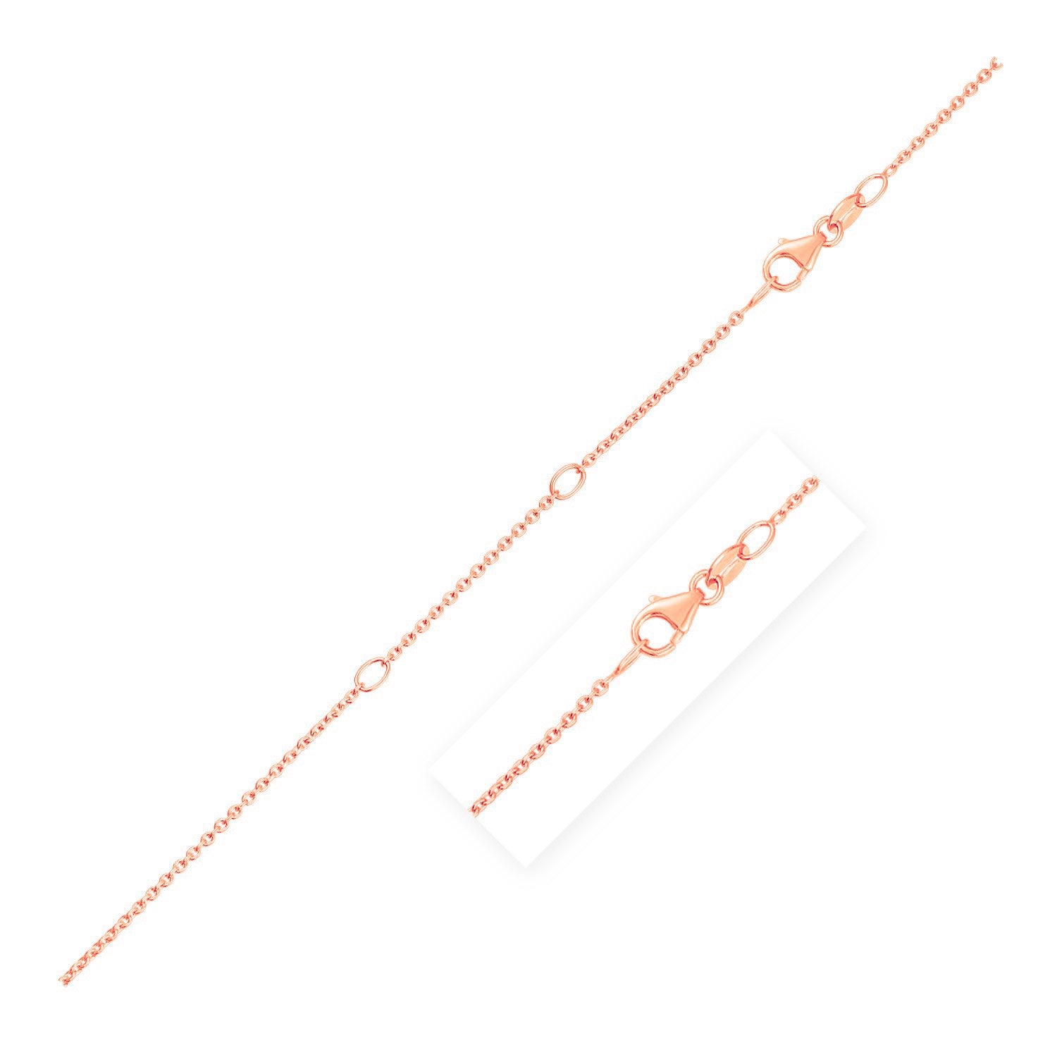 14k rose gold double extendable diamond cut cable chain, contemporary design with exquisite round links.