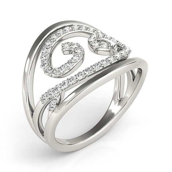 Elegant swirl design diamond ring in 14k white gold, showcasing 1/2 cttw of sparkling diamonds.