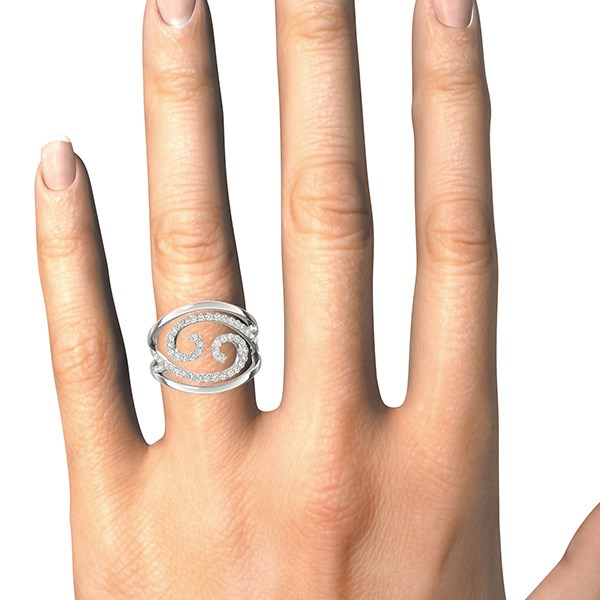Elegant swirl design diamond ring in 14k white gold, featuring 1/2 cttw of sparkling diamonds for a luxurious touch.