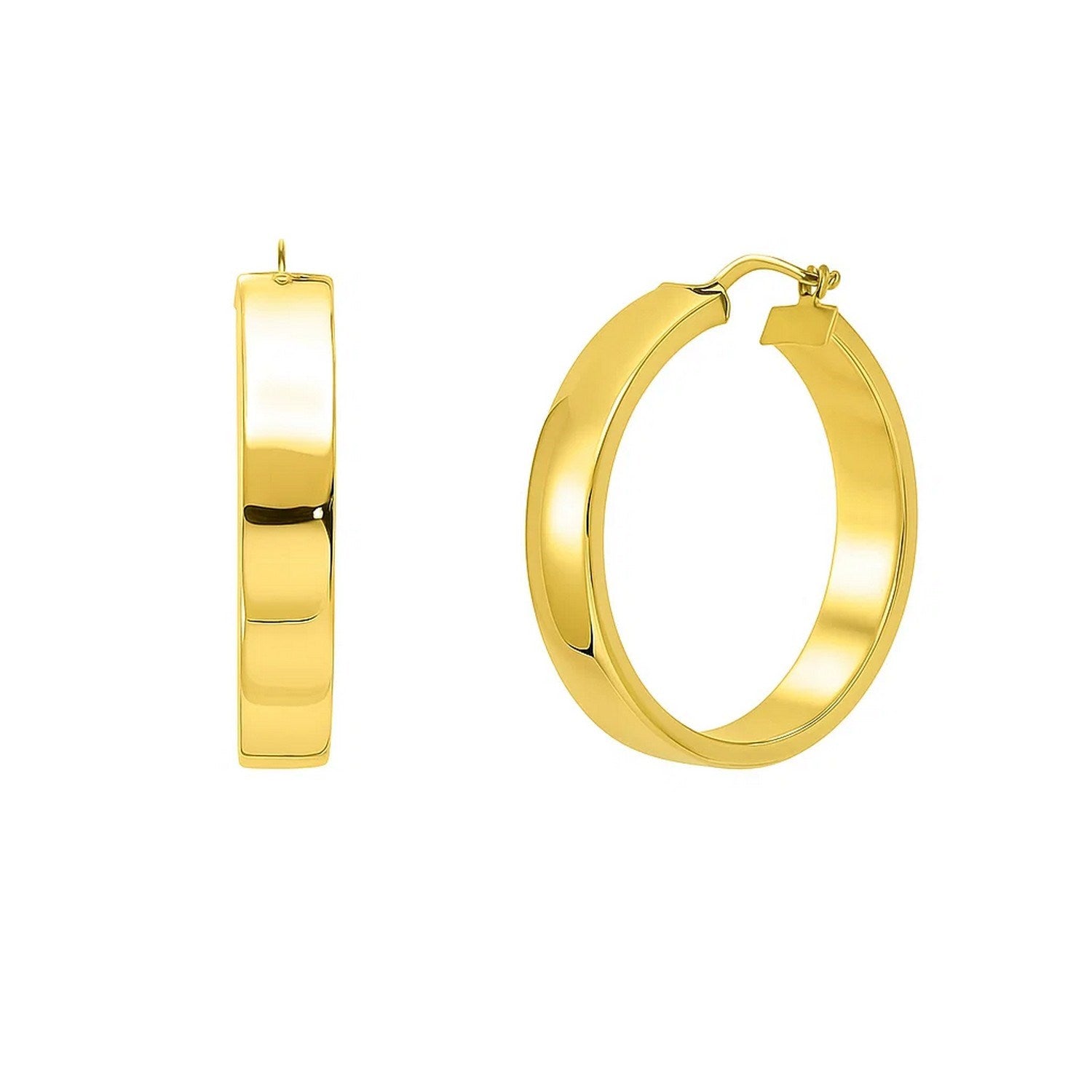 14k yellow gold large tube hoop earrings with a sleek modern design, perfect for elegant everyday wear.