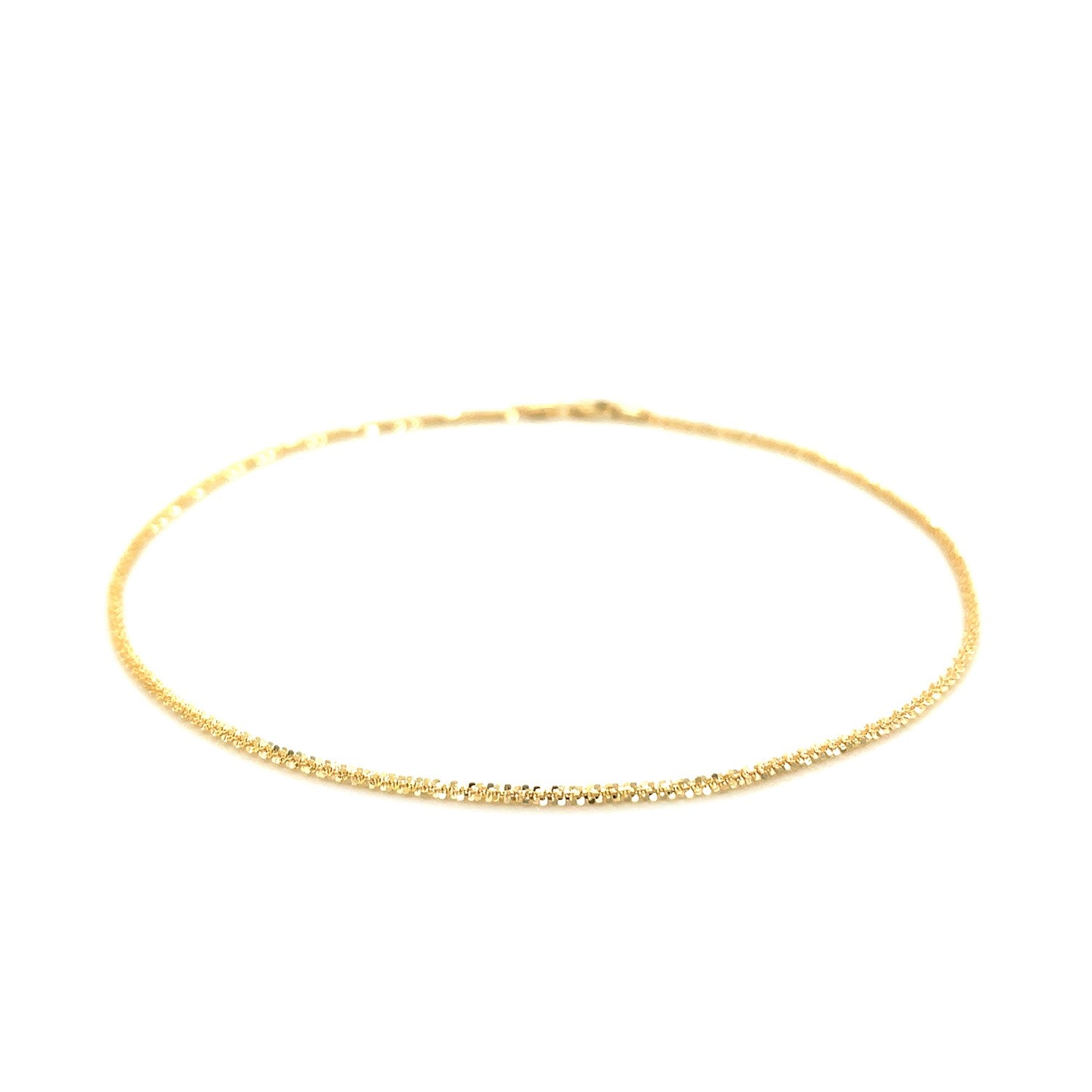 14k yellow gold contemporary sparkle anklet with delicate 1.5mm chain design, perfect for elegant layering.