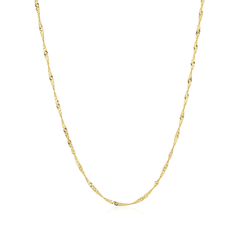 Elegant 10k yellow gold Singapore chain, 1.50 mm links, showcasing refined craftsmanship and luxurious design.