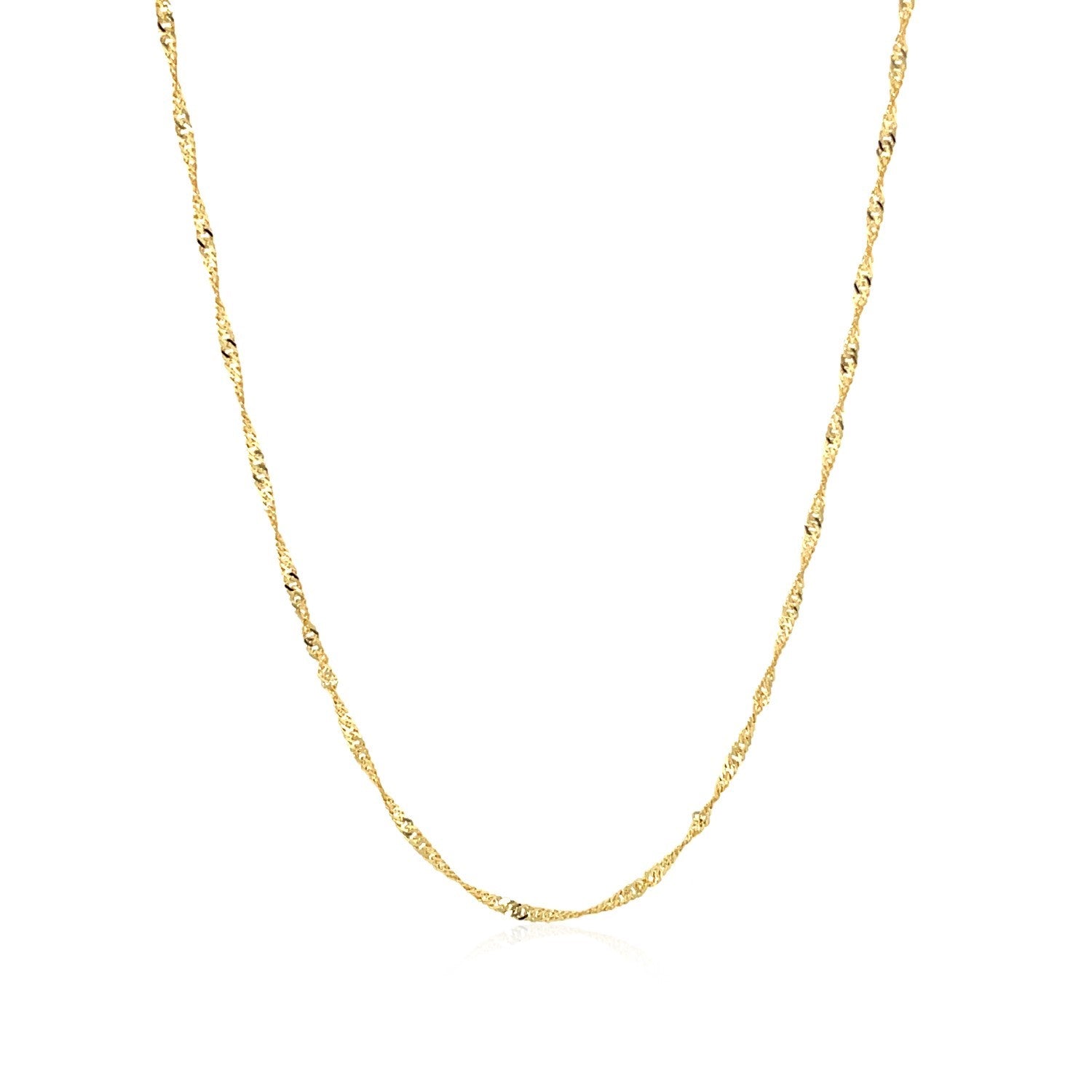 Elegant 10k yellow gold Singapore chain, 1.50 mm links, showcasing refined craftsmanship and luxurious design.