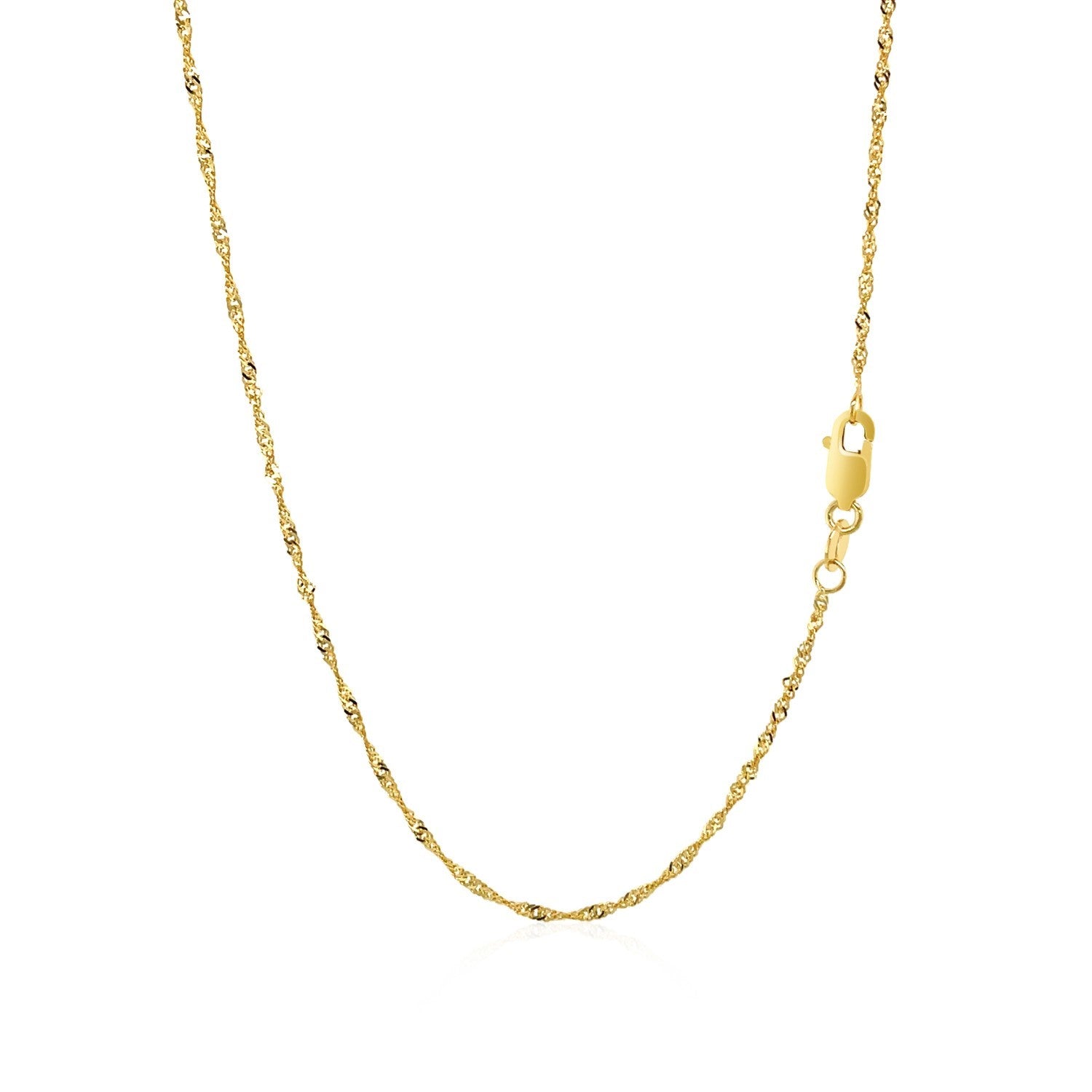 Elegant 10k yellow gold Singapore chain, 1.50 mm links, crafted from luxurious 14k gold for timeless sophistication.