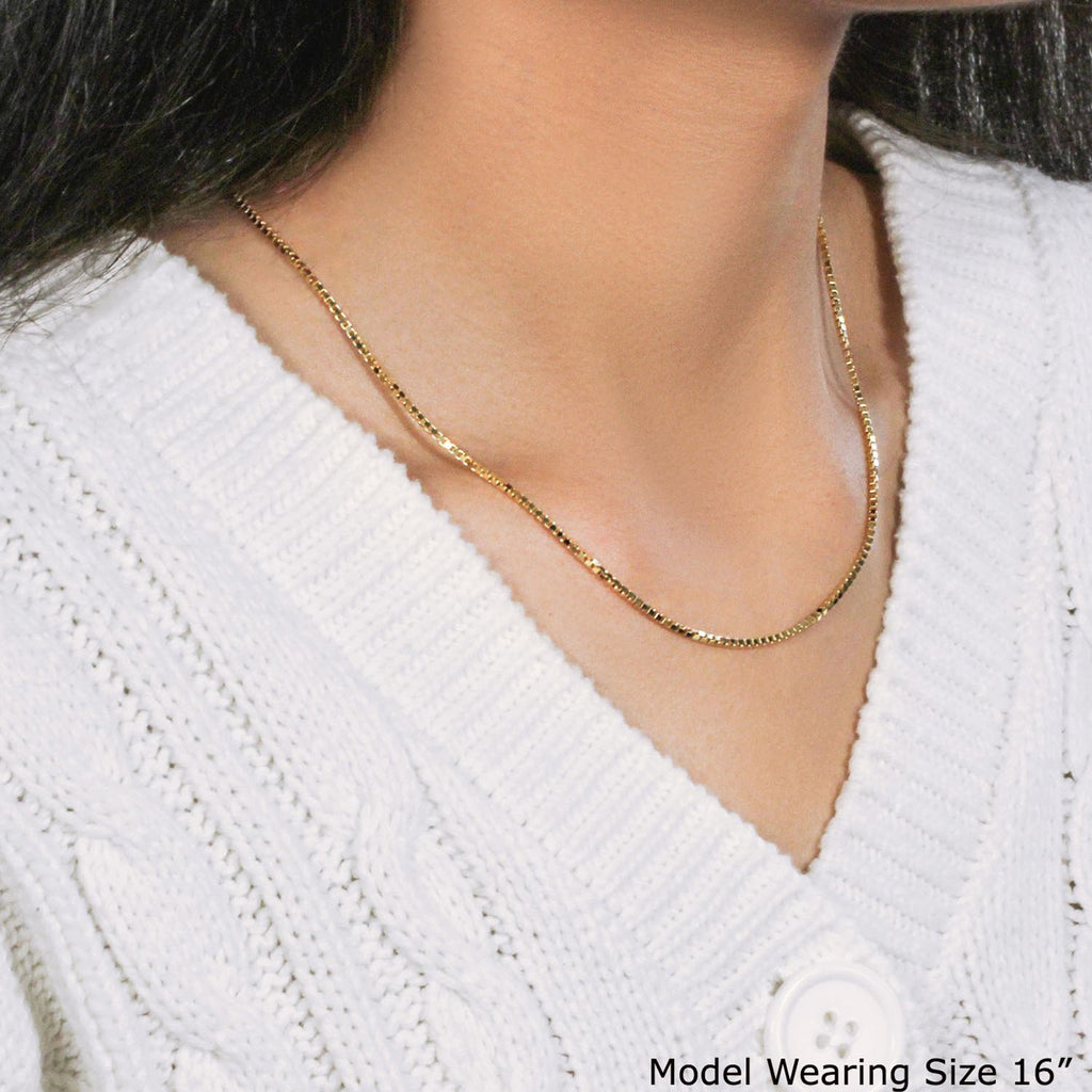 14k yellow gold classic box chain, 1.7 mm, showcasing timeless elegance and luxurious craftsmanship.
