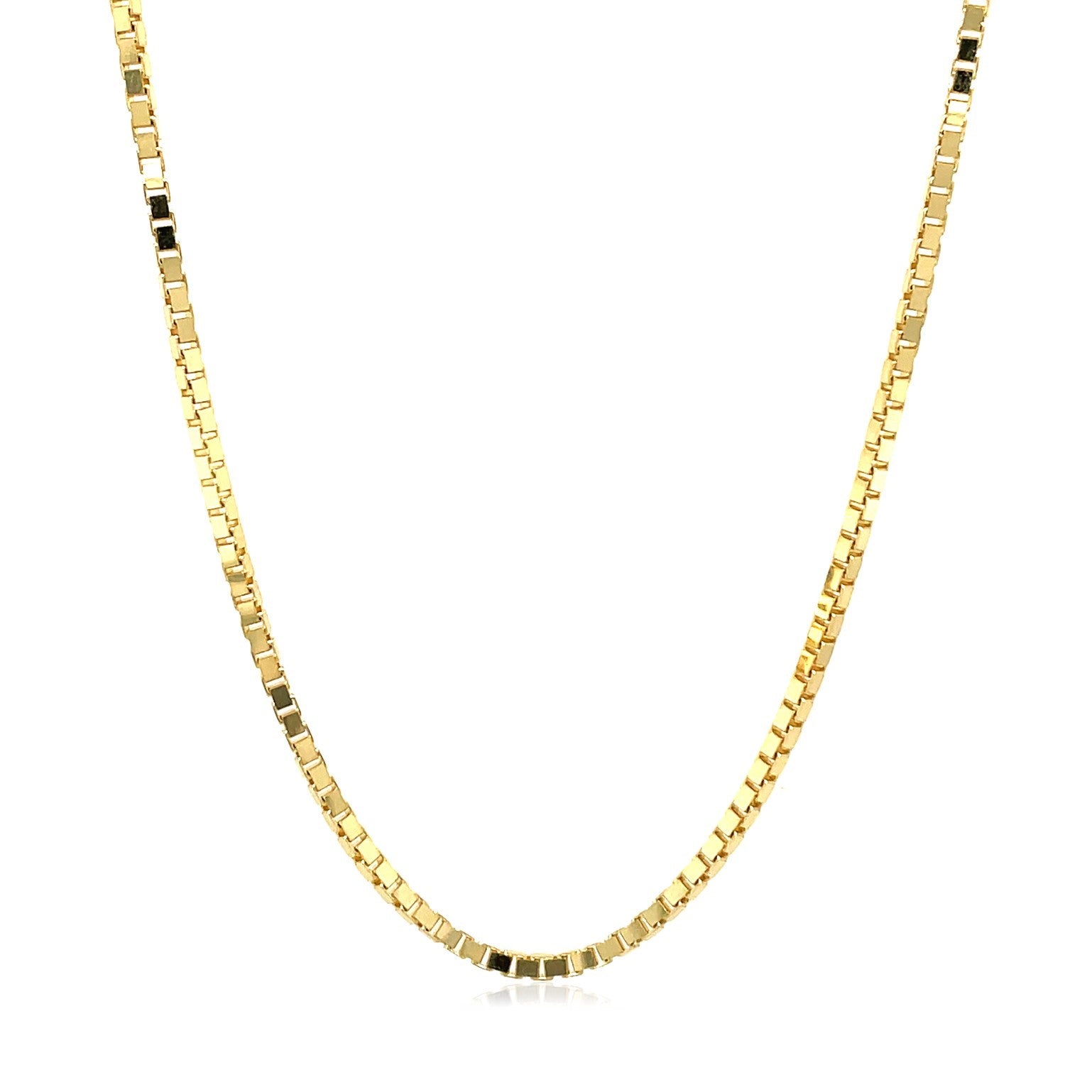 14k yellow gold classic box chain, 1.7 mm width, showcasing timeless elegance and luxurious craftsmanship.
