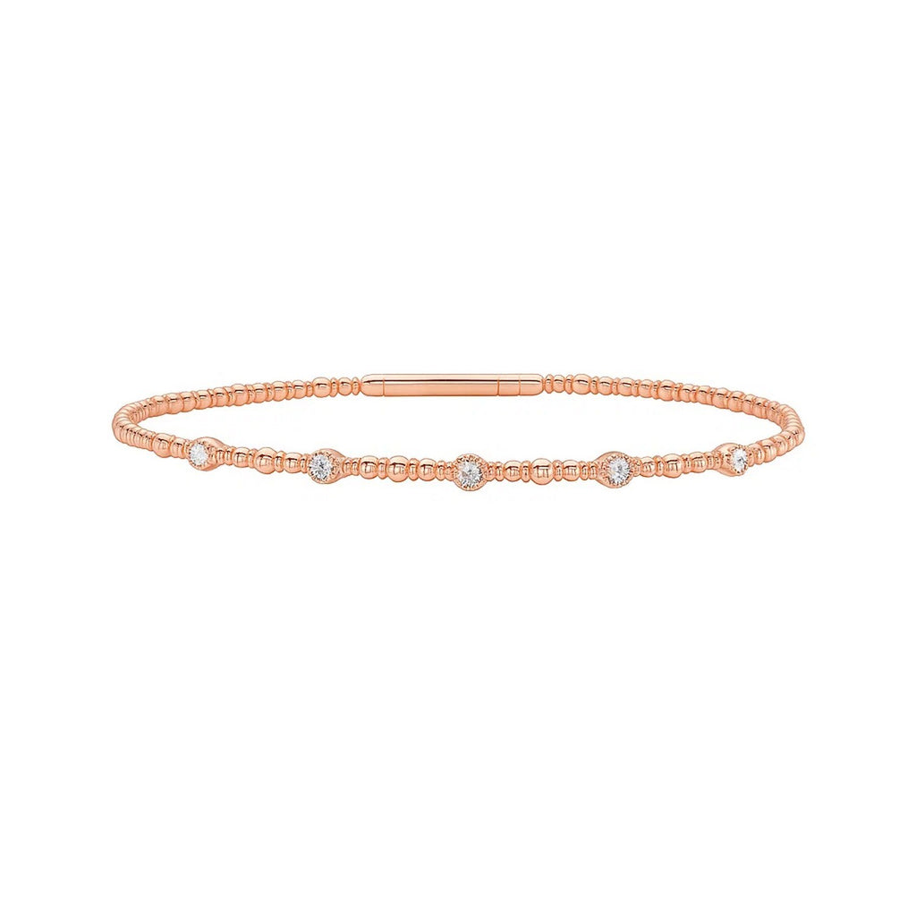 Classic 14k rose gold beaded bracelet featuring a delicate chain design, perfect for elegant everyday wear.