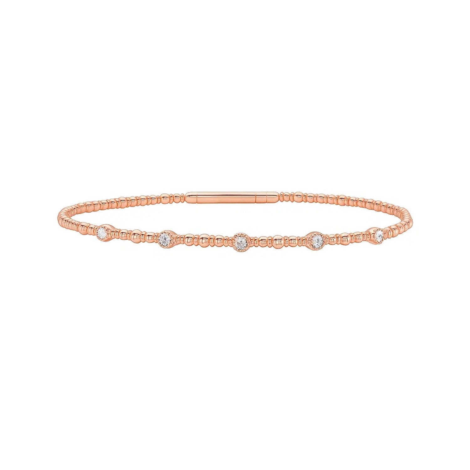 Classic 14k rose gold beaded bracelet featuring a delicate chain design, perfect for elegant everyday wear.