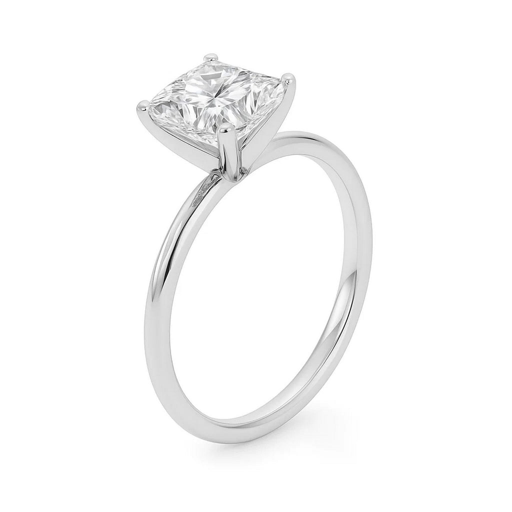 3 carat princess cut diamond solitaire ring in 10K white gold, showcasing modern elegance and timeless luxury.