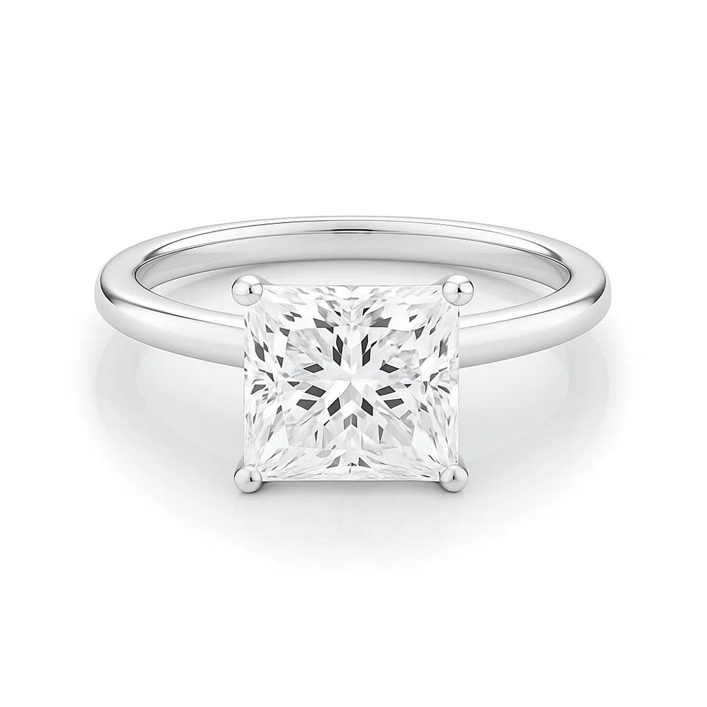 3 carat princess cut diamond solitaire ring in 10K white gold, showcasing modern elegance and timeless luxury.