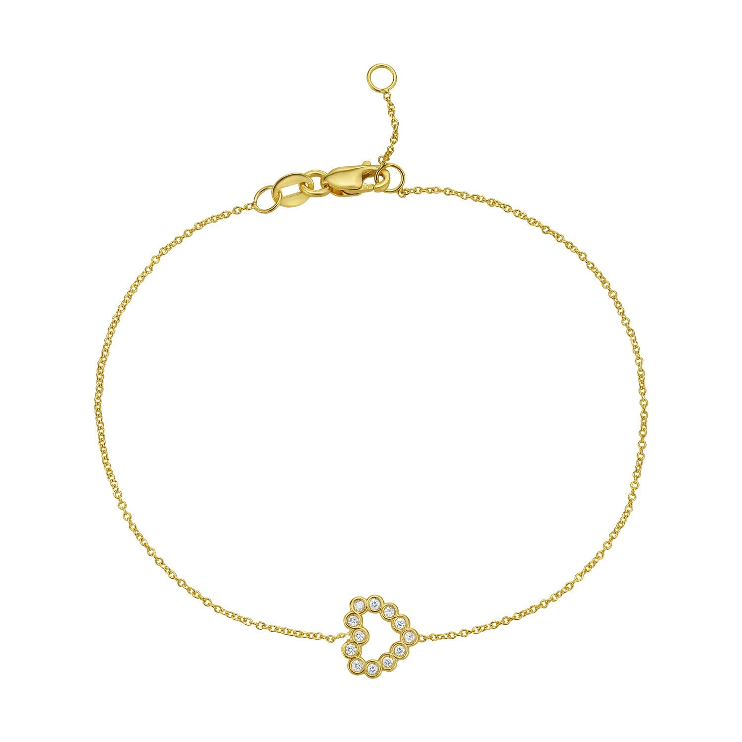 Elegant 14k yellow gold petite diamond heart bracelet featuring a delicate chain and timeless design.