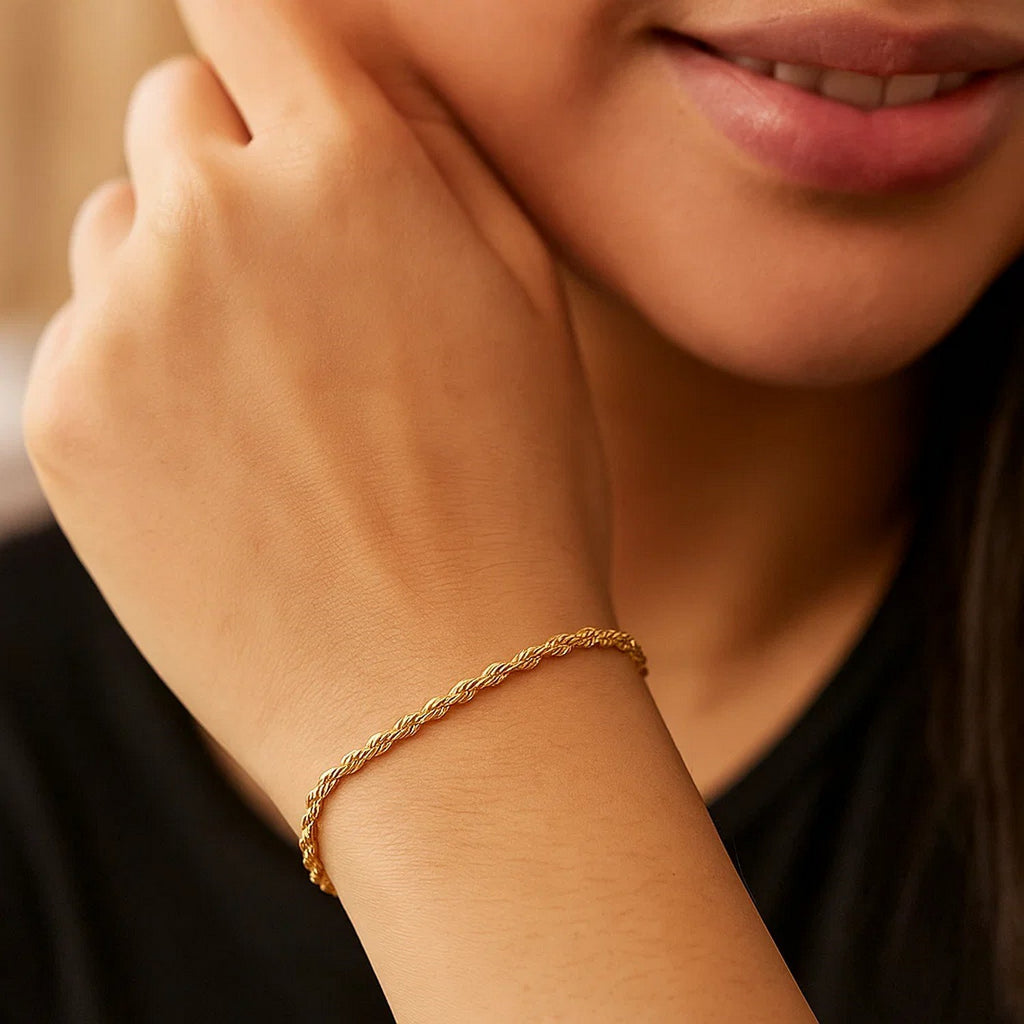 Contemporary 10k yellow gold Lite Rope Chain bracelet, featuring a sleek 2.50 mm design for elegant everyday wear.