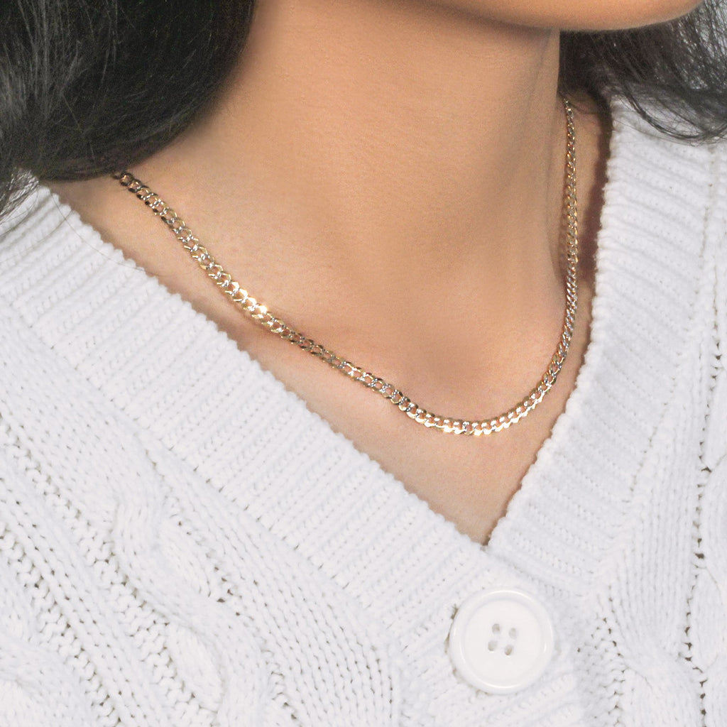 14k two-tone gold pave curb chain, modern design with 3.60 mm links, perfect for layering or standalone elegance.