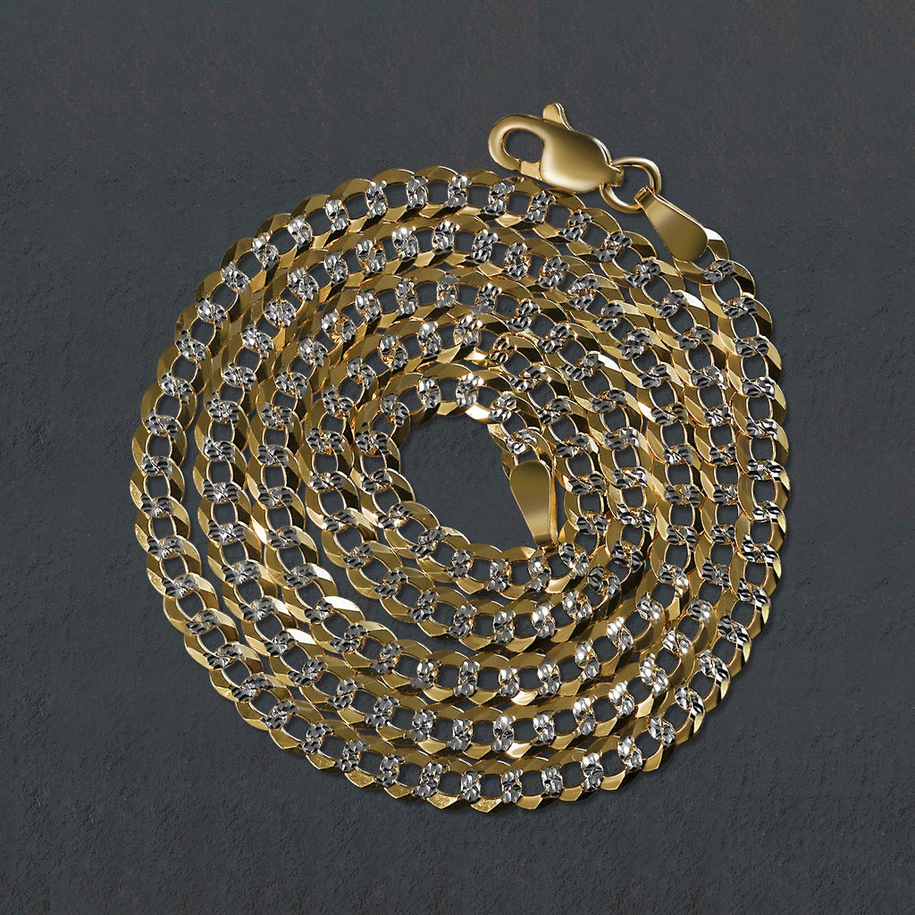 14k two-tone gold pave curb chain featuring a modern design, perfect for layering or standalone elegance.