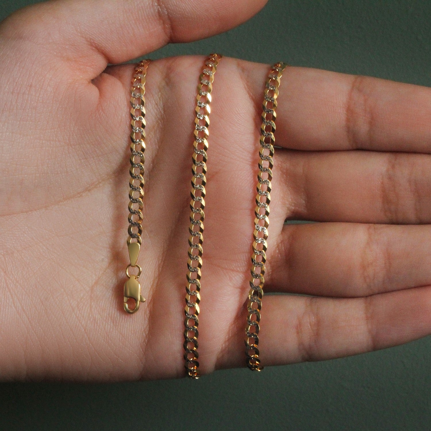 14k two-tone gold pave curb chain featuring a modern design and exquisite craftsmanship, perfect for luxury layering.