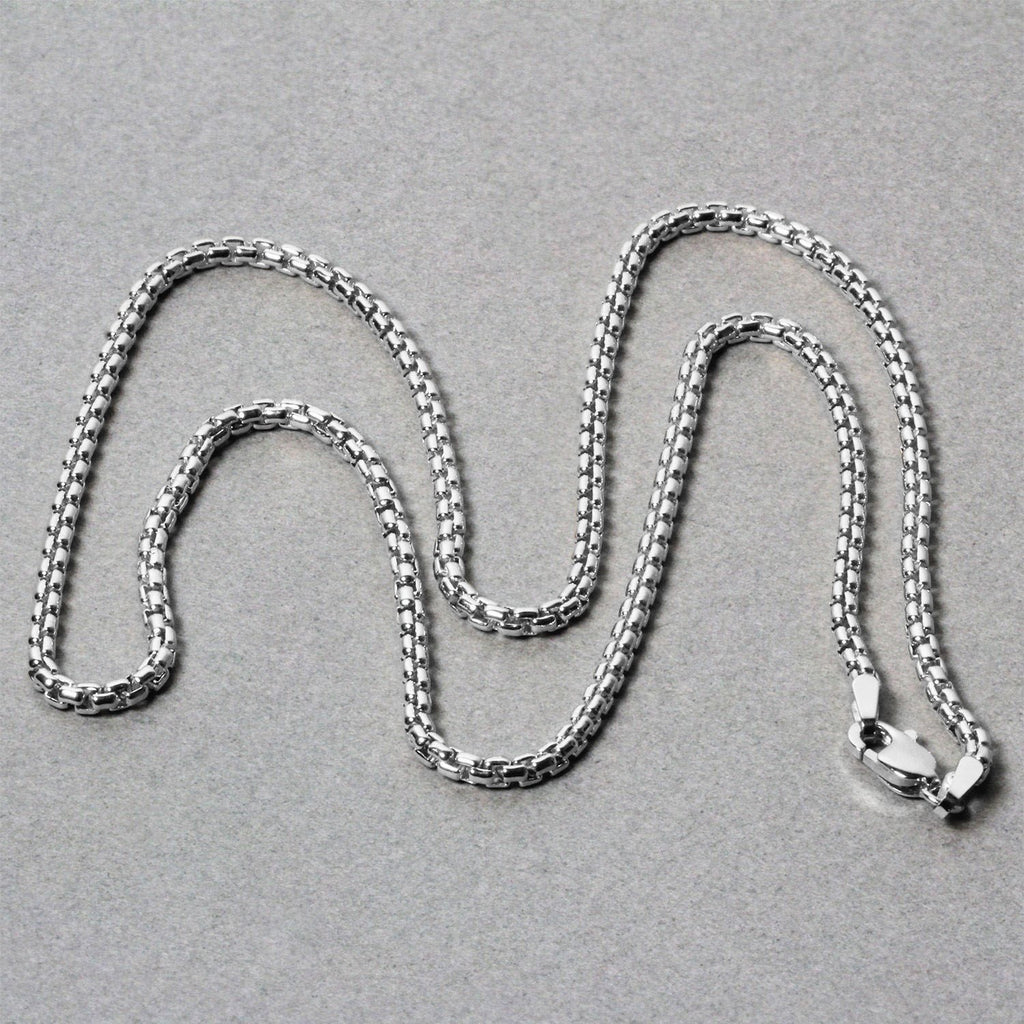 14k white gold solid round box chain, 2.5 mm, modern design with sleek, polished finish for elegant layering.