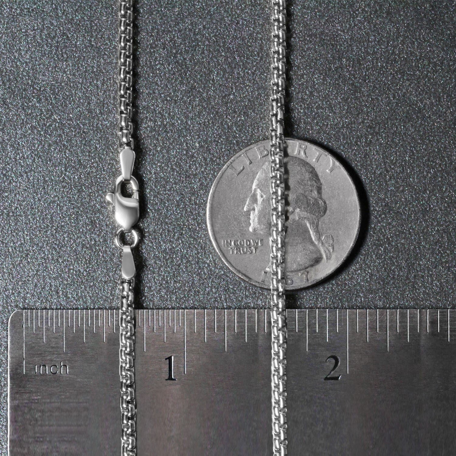 14k white gold solid round box chain, modern design, 2.5 mm width, perfect for layering or as a statement piece.