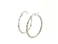 Sterling Silver Diamond Cut Hoop Earrings with Rhodium Plating