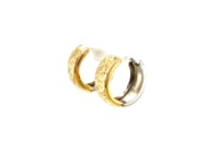 14k Two-Tone Gold Diamond Textured Hoop Earrings