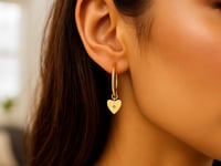 Серьги-кольца с сердечком из бриллиантов из жёлтого золота 14 карат