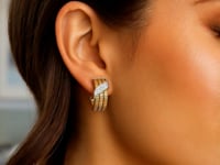 Серьги-кольца из жёлтого золота 14K с бриллиантами в три ряда