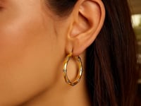 14k Two-Tone Gold Diamond Textured Hoop Earrings