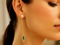 14K Yellow Gold Malachite Drop Chain Earrings