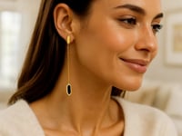 14K Yellow Gold Hexagon Onyx Drop Chain Earrings