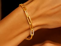 14Kイエローゴールド ペーパークリップチェーンブレスレット ダイヤモンドリンク付き (6.00 mm)