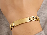 Bracelet with Identification Plate in 14K Yellow Gold, Men's, Wide Chain, Length 8 1/2 Inches (10.00 mm)