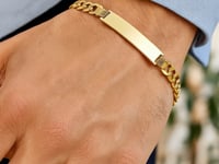 14k gult guld 8 1/2 tum smalt ID-armband för män med trottoarkantskedja (6,70 mm)