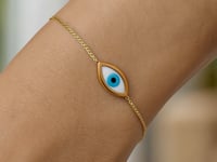 14 Karat Gelbgold-Perlenarmband mit bösem Blick (1,00 mm)