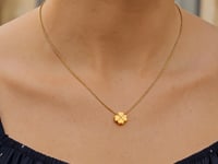 14Kイエローゴールド ポリッシュ仕上げ 四つ葉のクローバーネックレス ダイヤモンド付き