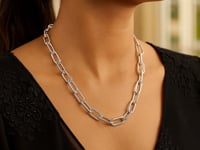 Breite Halskette mit Büroklammerkette aus Sterlingsilber