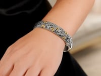 18k Yellow Gold and Sterling Silver Dragonfly Cuff Bangles with Flourishes (12.70 mm)